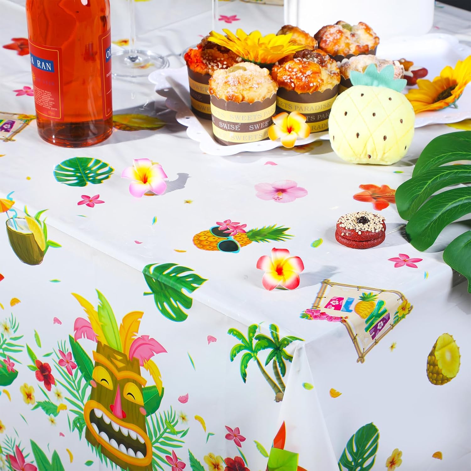 Breling Tiki Party Tablecloths Decorations Hawaiian Luau Table Cloths Plastic Disposable Tropical Table Covers for Aloha Tiki Bar Tropical Summer Beach Birthday Party Supplies, 54 x 108 Inch(6 Pack)