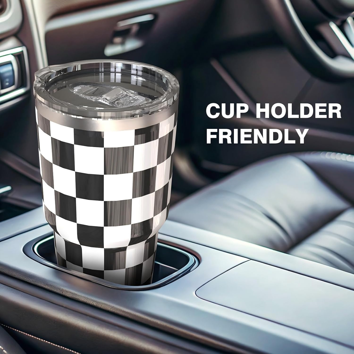 30 oz Tumbler with Lid and Straw | Double Wall Vacuum Insulated Stainless Steel Water Tumbler | Leak Proof Travel Coffee Mug Perfect for Cold Hot Drink | 30OZ Black White Checkered Tumbler - Image 6