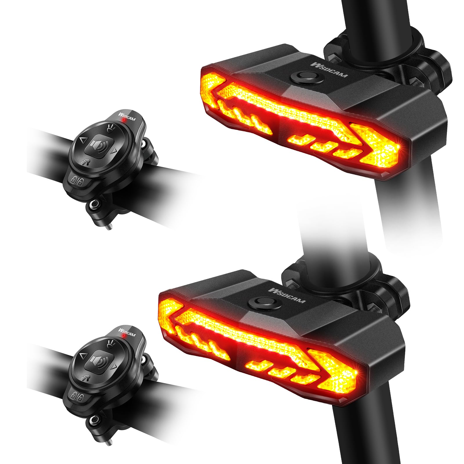 WSDCAM Bike Cargo Rack Tail Light with Turn Signals and Brake Light, Wireless Bike Horn Alarm, Auto On/Off USB C Rechargeable Bicycle Tail Light Rear