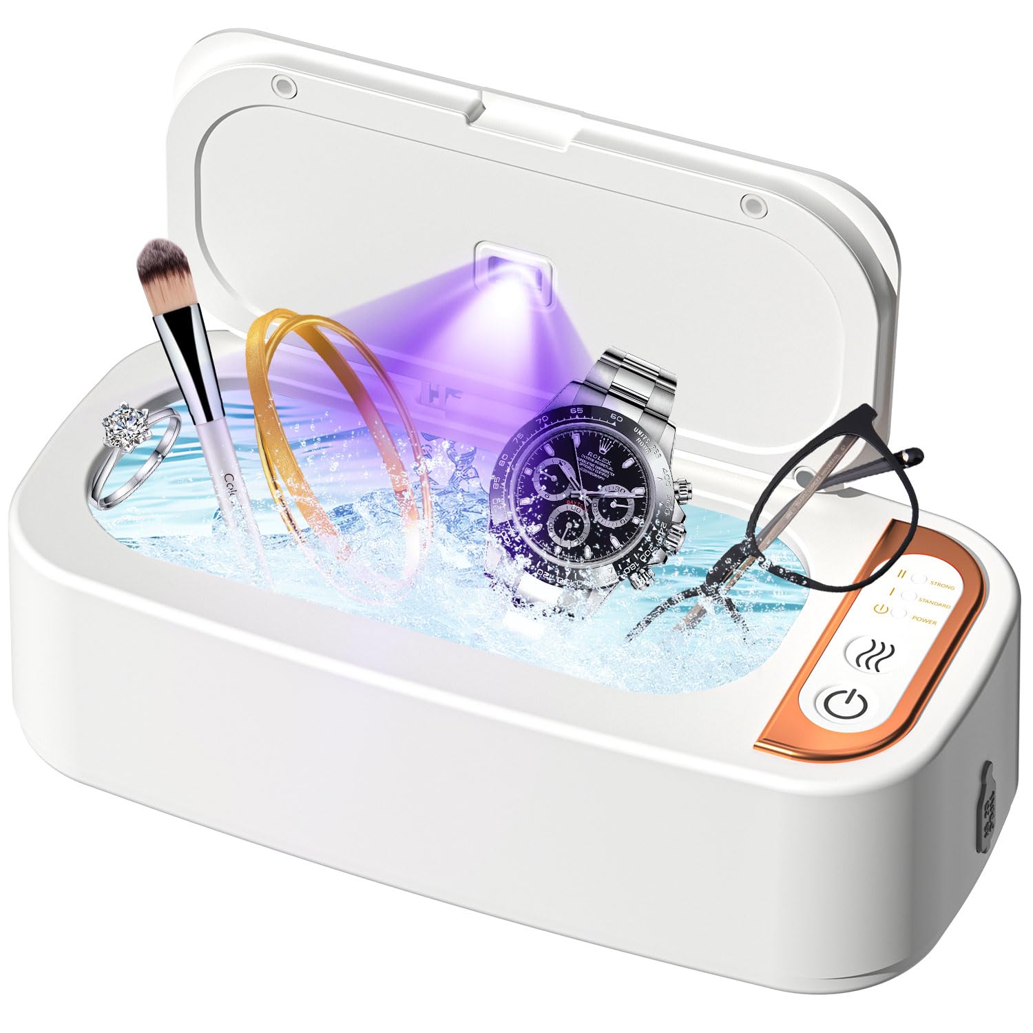 UV Ultrasonic Cleaner, 48KHz Professional Chargeable Ultrasonic Cleaner with Digital Timer, Jewelry Ultrasonic Machine for Eyeglasses, Watch, Ring, Dentures, Dental Retainer, Jewelry