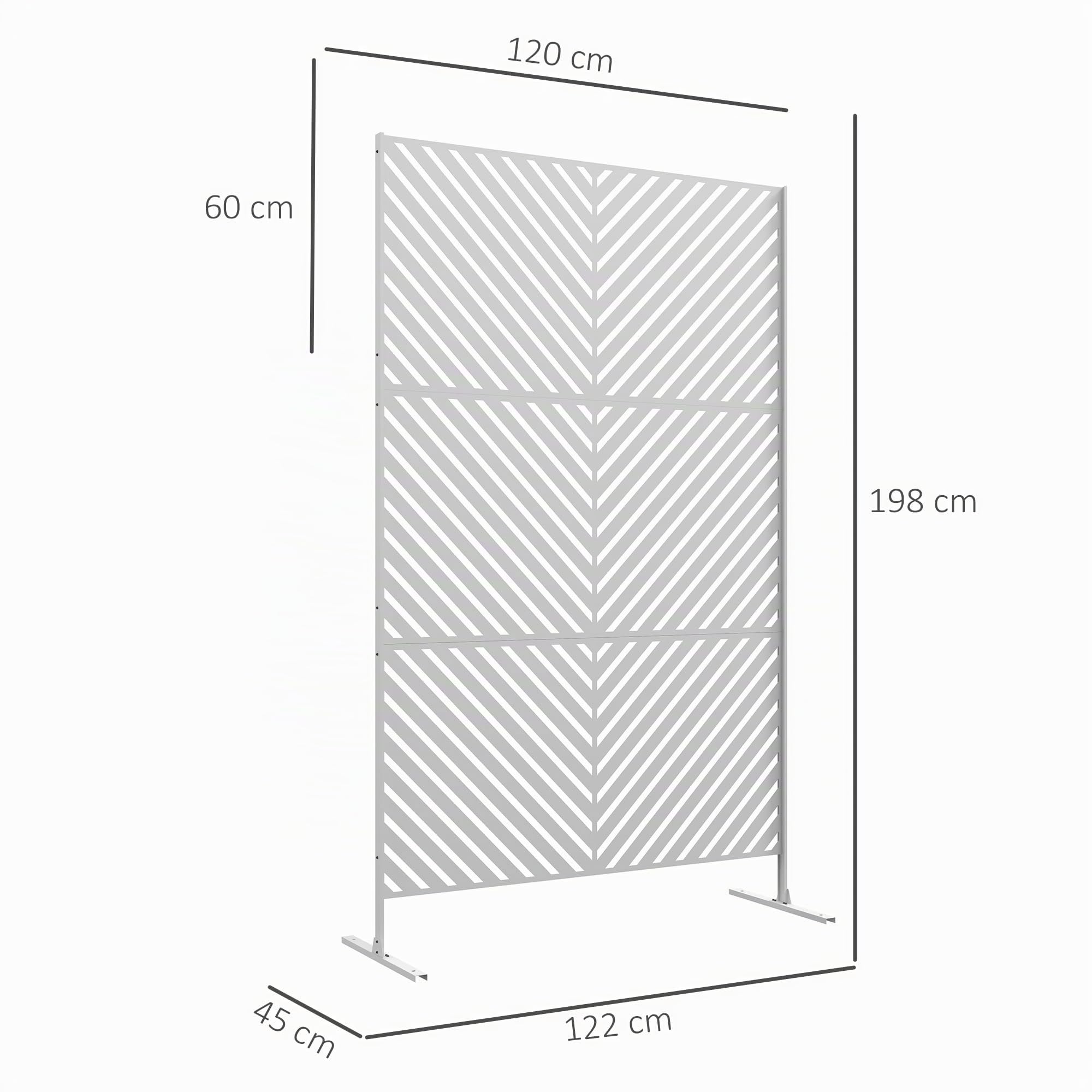 Outsunny Biombo de Exterior Separador de Ambientes 122x45x198 cm Blanco | 3 Piezas, Patrón de Triángulo Invertido, Marco de Acero, Pantalla de Privacidad, para Patio Terraza Jardín