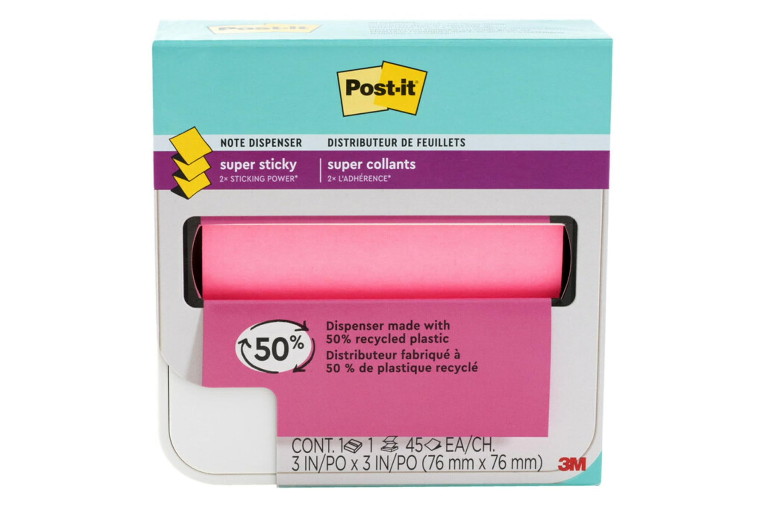 Post-it Dispensador de notas emergentes súper pegajoso, paquete de 2, blocs blancos de 3 x 3 pulgadas, incluye 2 dispensadores y 6 bloc de notas emergentes (90 hojas por bloc, 540 hojas en total) para