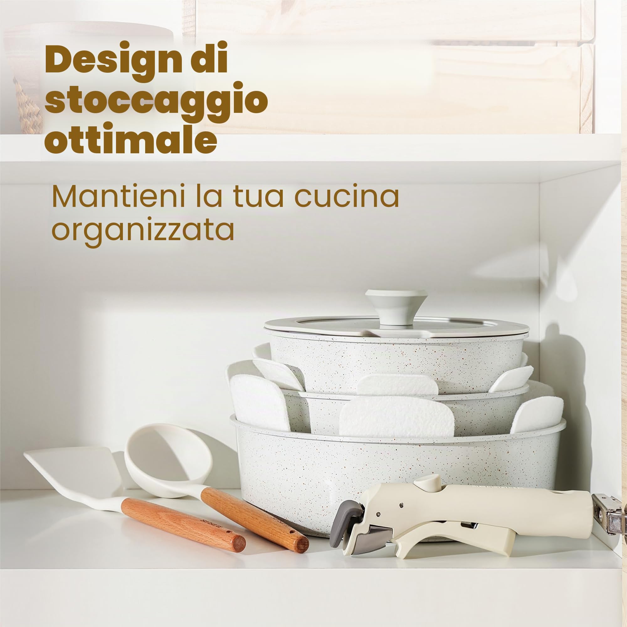 SENSARTE Set Pentole Induzione 17 Pezzi, Batteria pentole a induzione e ogni piano cottura, Set Padella Antiaderente, Manici Amovibili, con Coperchi, Impilabile