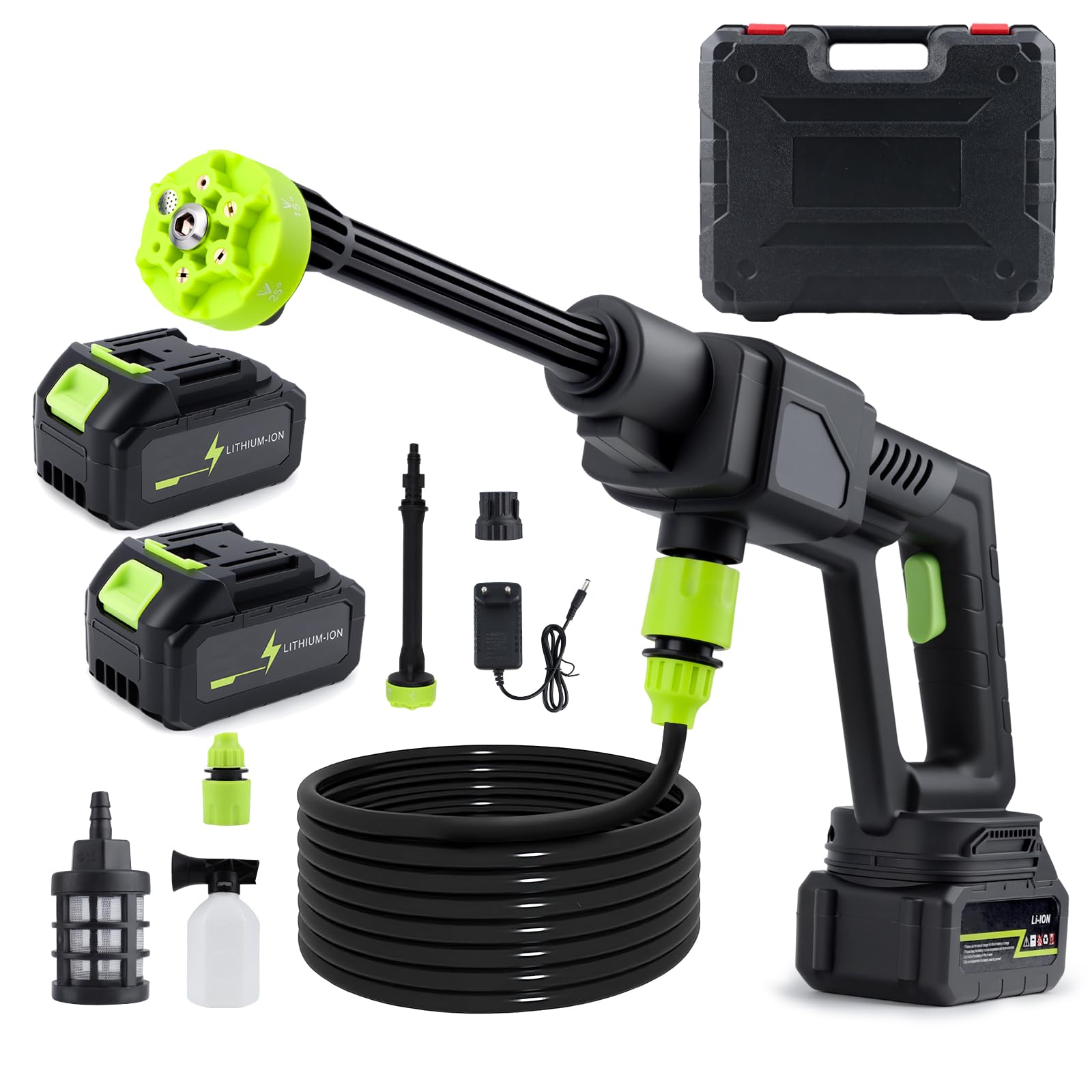 Akku Hochdruckreiniger 48V, Kabelloser Hochdruckreiniger mit 2 Akkus & 1500mAh, Leistungsstarker Druckreiniger für Auto Fahrrad, Fenster, Terrasse, Gartenrasen, Pool, Mobil und Leicht