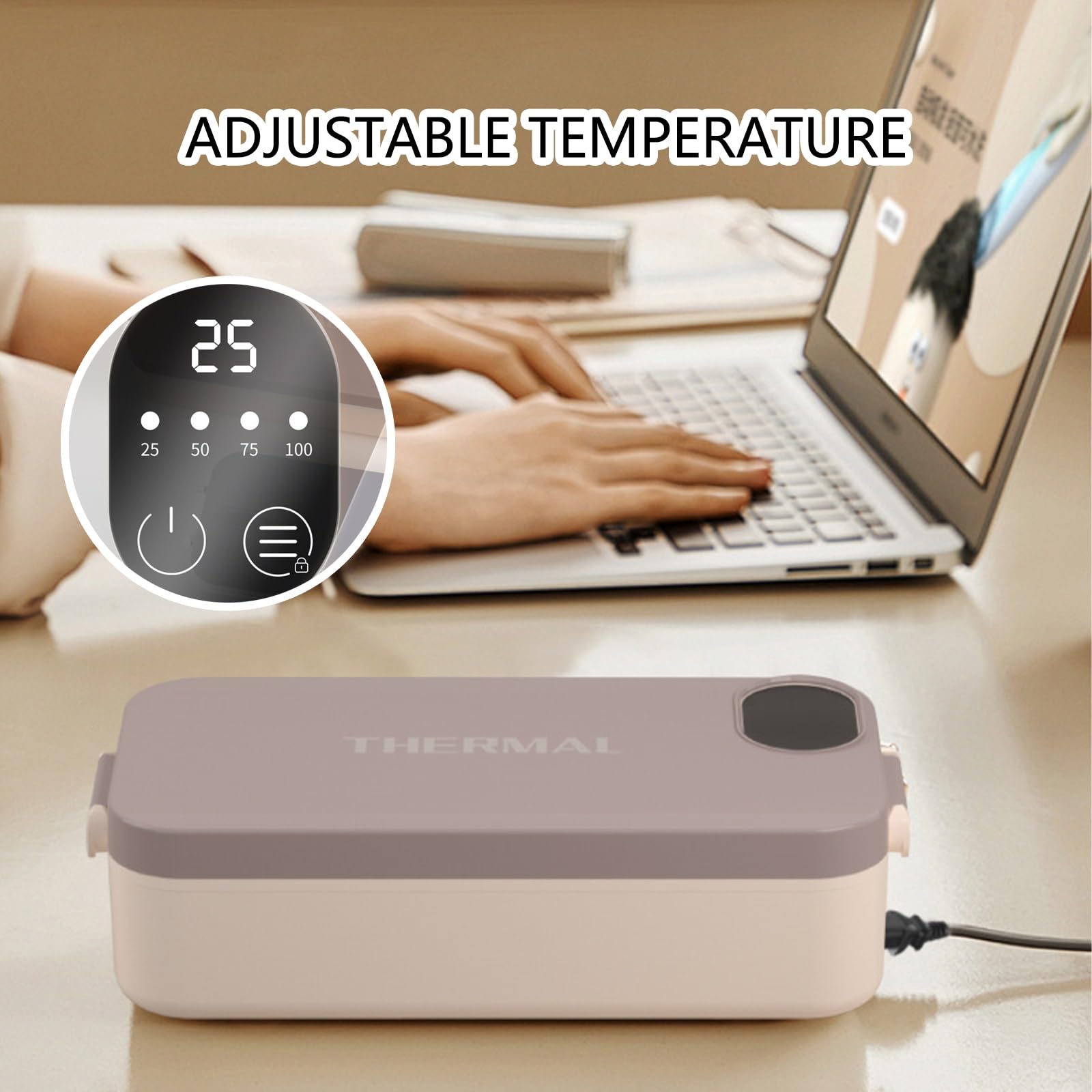 Término Eléctrico sin Agua,con Varios Ajustes de Temperatura | Fácil de Limpiar,Acero Inoxidable 304,ideal for la Oficina,el Coche y Actividades al Aire Libre(Gray)