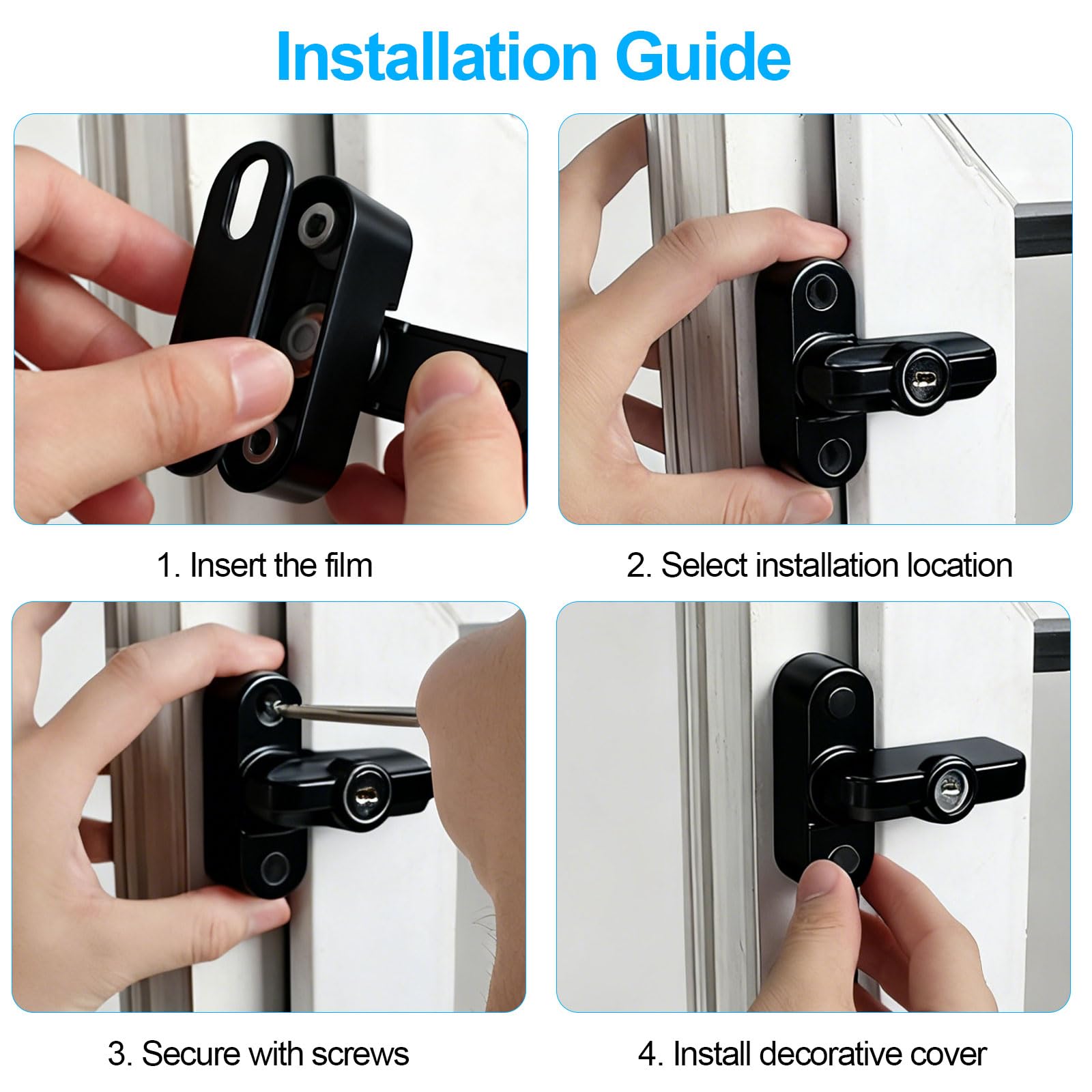 4 Pezzi Blocco Finestra, Robusta e Antieffrazione, Serratura per Finestre a Forma di T, Chiusura di Sicurezza per Porta Finestra, Adatto per Porte e Finestre in PVC (Nero)