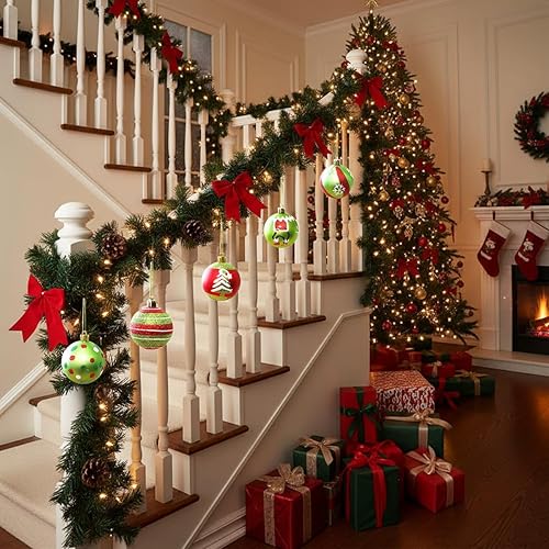 Miniatura 3 de 12 bolas de adornos de Navidad, bolas colgantes de árbol de Navidad brillantes de 2.4 pulgadas, bola de bastón de caramelo de remolino de plástico