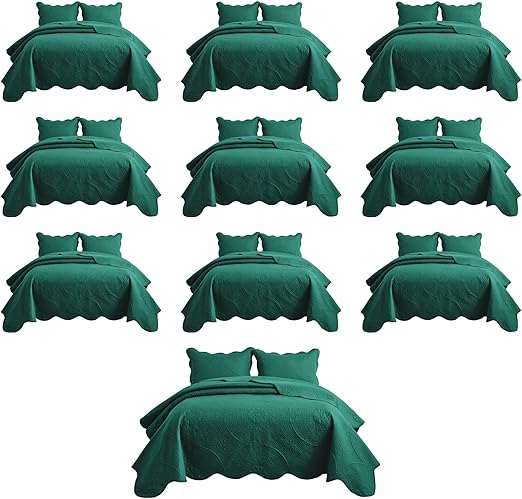IR Imperial Rooms 10 Pack Queen Quilt Bedding Set (90" x 96") - Bulk Wholesale for Hotels, Guest Bedroom & Airbnbs - Lightweight Microfiber Reversible Floral Embossed Quilts Bedspreads (Emerald)