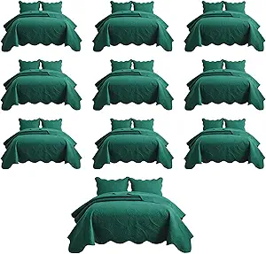IR Imperial Rooms 10 Pack Queen Quilt Bedding Set (90" x 96") - Bulk Wholesale for Hotels, Guest Bedroom & Airbnbs - Lightweight Microfiber Reversible Floral Embossed Quilts Bedspreads (Emerald)