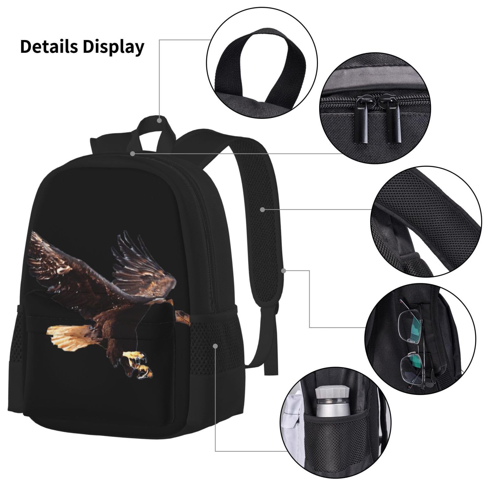 Juego de 3 mochilas escolares con estampado de águila, mochila para laptop resistente al agua de gran capacidad con bolsa de almuerzo aislada y estuche para lápices para adolescentes de