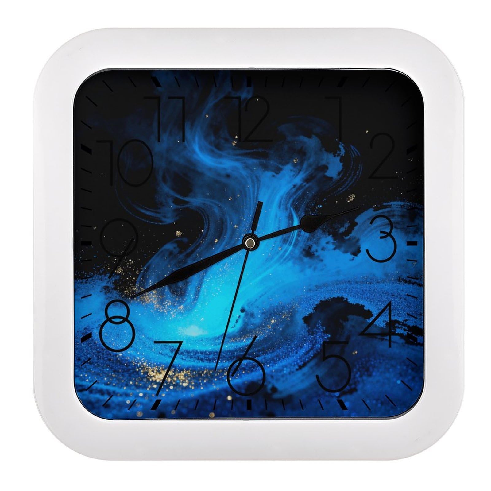 Horloge murale bleue brillante carrée rétro silencieuse pour cuisine et bureau