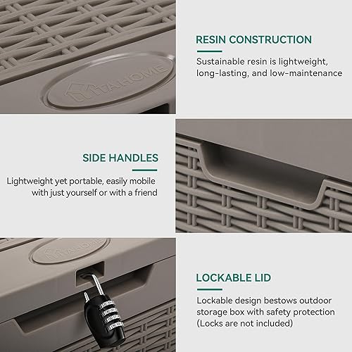 Miniatura 3 de YITAHOME Caja de cubierta de 32 galones, almacenamiento de resina con tapa con cerradura y asas laterales, contenedor pequeño para interior y