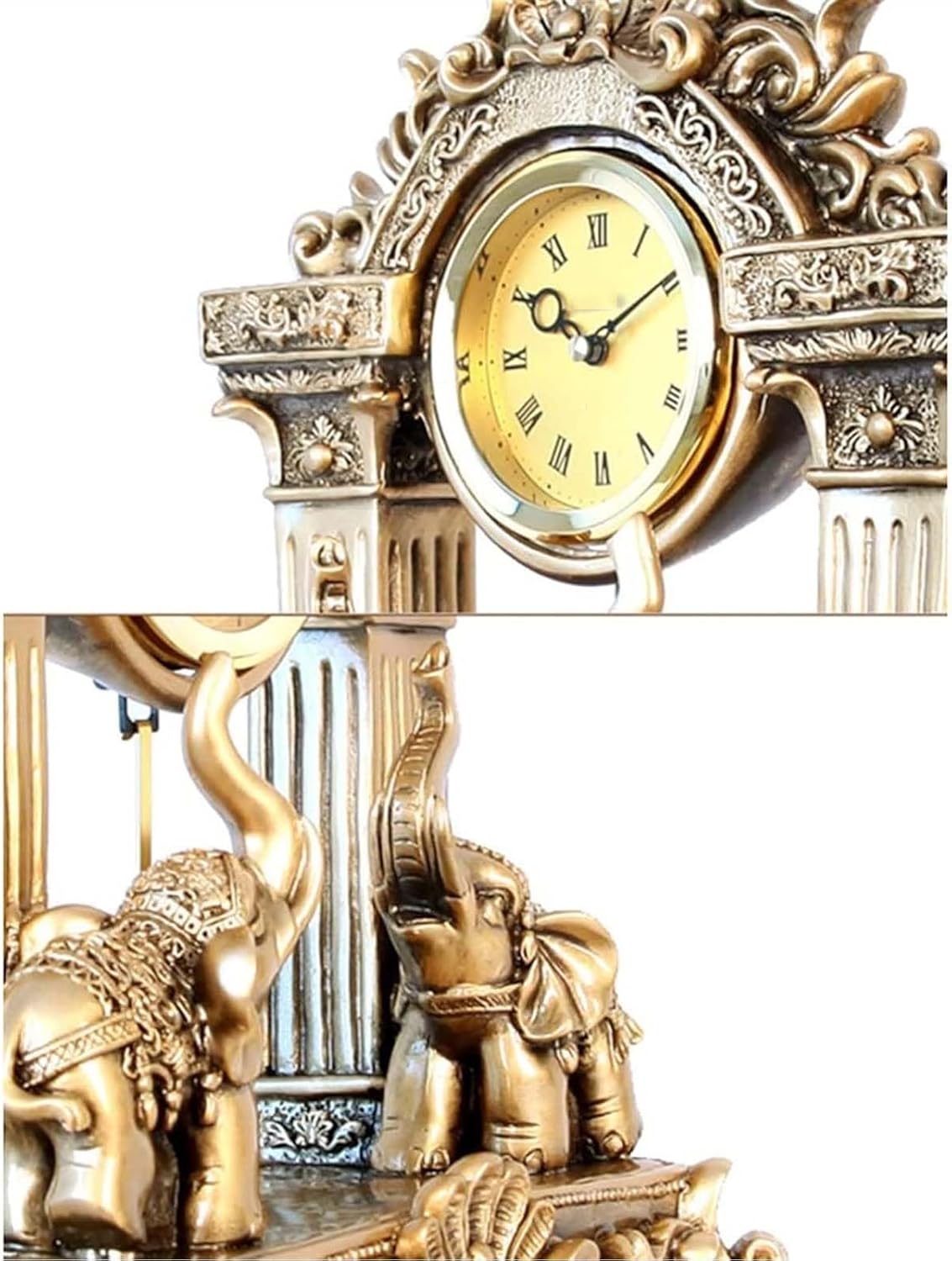 Grandfather Clock Vintage Elephant Sculpture Creative Home Decoration Table Clocks Silent Non-Ticking with Pendulum Mantel Clock for Home Office Decoration and Gifts