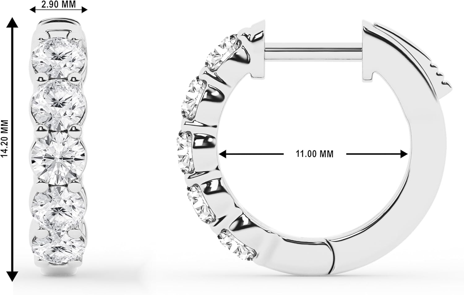 Belacqua 0.25-2.00 Carat Round Lab Grown Diamond Huggie Hoop Earrings in Sterling Silver, Color G+, Clarity SI, Prong Set, Jewelry for Women, Gift Box Included
