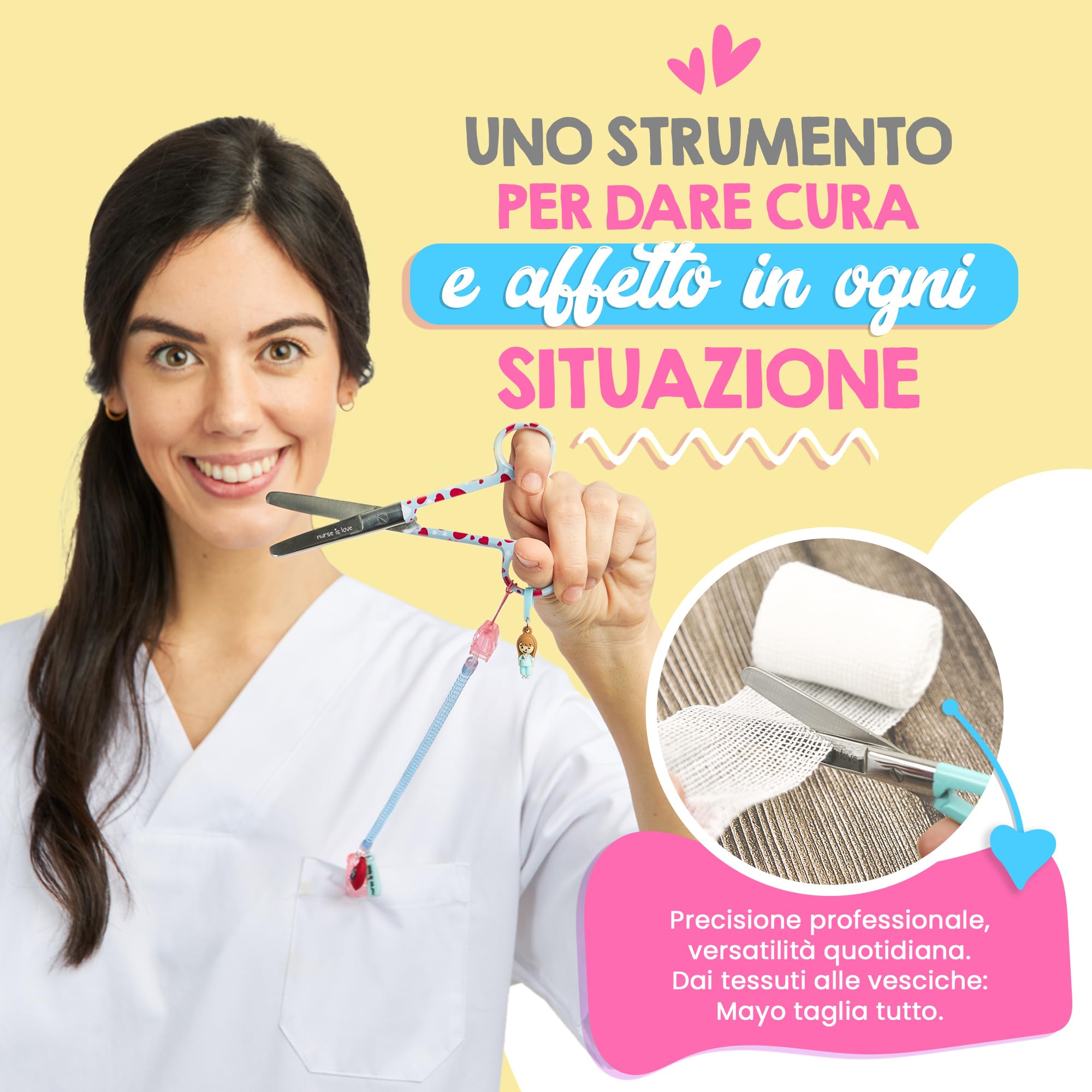 Nurse is Love Forbici Punta Arrotondata per Bende - Forbici di Pronto Soccorso | Kit Pronto Soccorso | Acciaio Inossidabile | Design Esclusivo con Charm - G Hearts