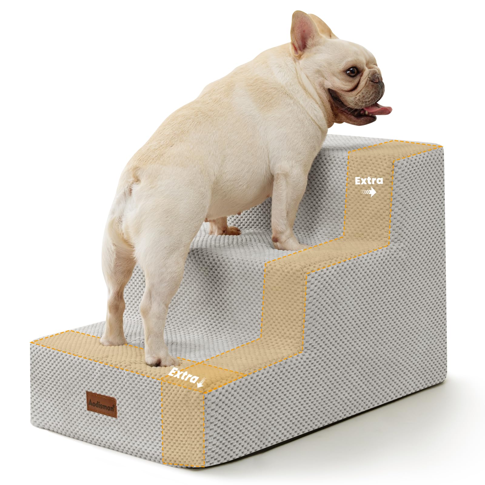 Aodisman Dog Stairs for Small Dogs,Wider 3-Step Pet Steps for Couch &amp; Bed