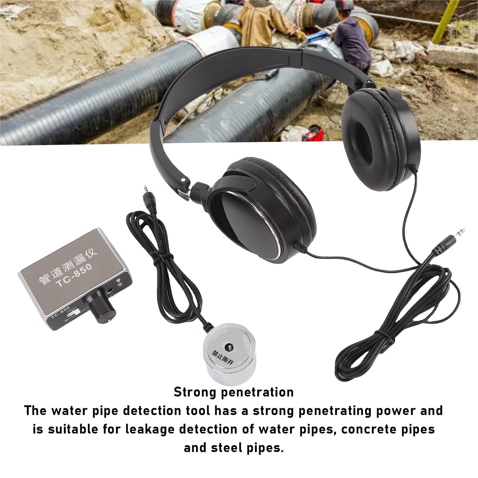 FILFEEL Detector de Fugas de Tuberías con Amplificación de Sonido 20000X y Sondas Duales - Herramienta de Detección de Tuberías Subterráneas Recargable con Sensibilidad de -70 DB para de Cemento y
