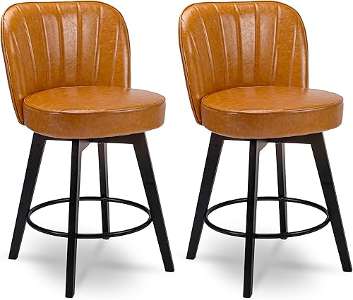 MINCETA Taburetes de mostrador, 26 pulgadas, 360 pulgadas, línea vertical, giratoria, moderna, tapizada, altura de mostrador, juego de 2, PU en