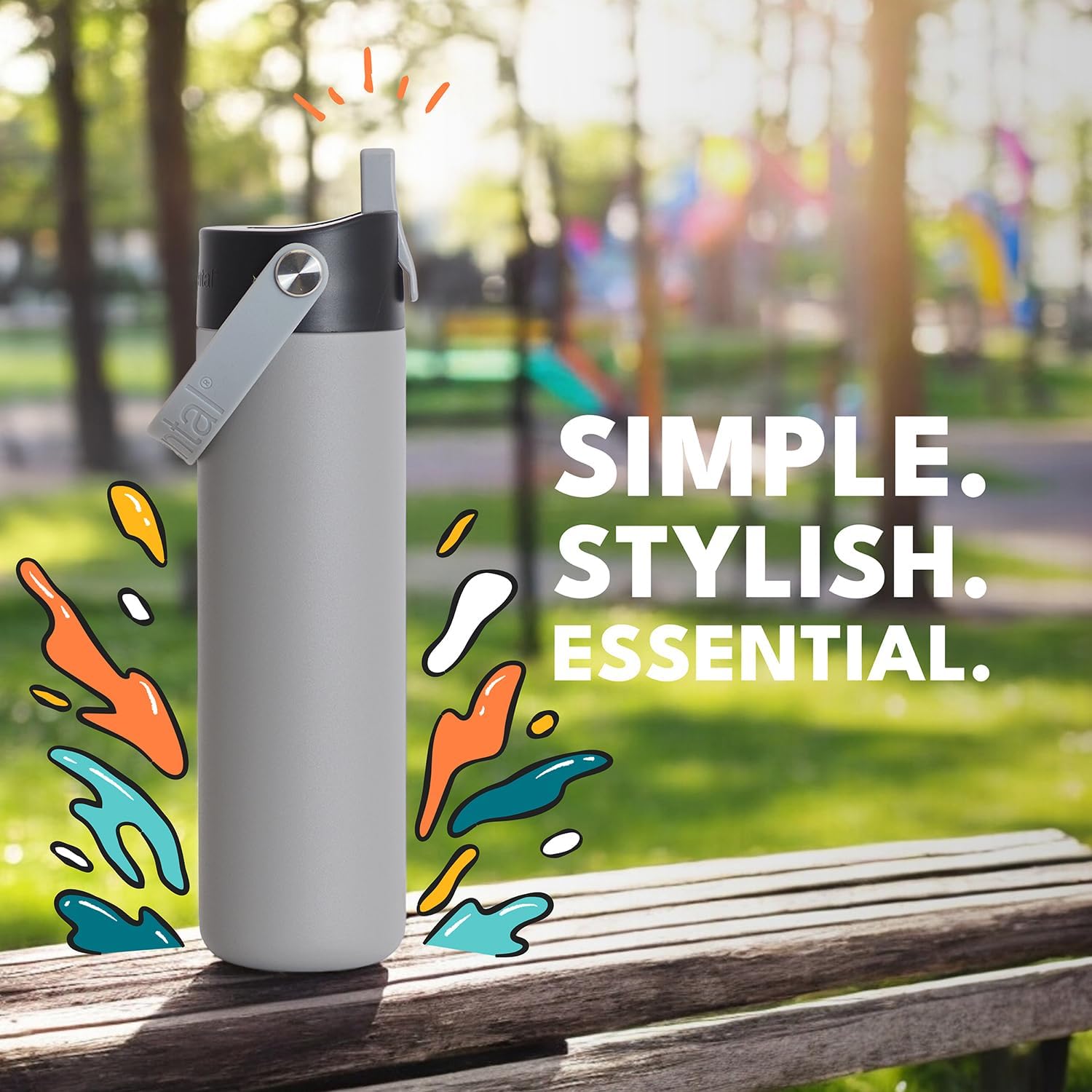 Elemental 24oz Insulated Water Bottle with Straw - 100% Leak-Proof Stainless Steel Core Water Bottles for Travel, Sports and Gym - Double Wall Insulation & BPA Free - Graphite - Image 7