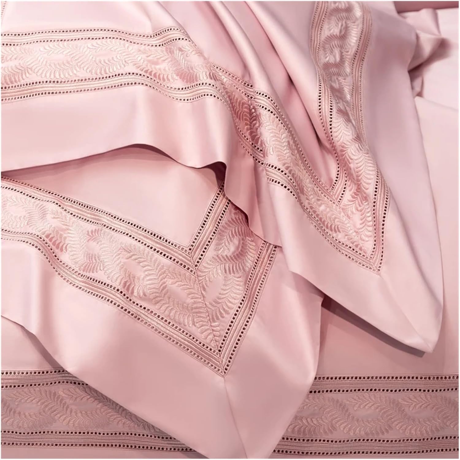 , 1400TC Egyptian Cotton Bedding Set Hollow Out Wide Edge Embroidery Duvet Cover Flat/Fitted Bed Sheet Pillowcases,Bed