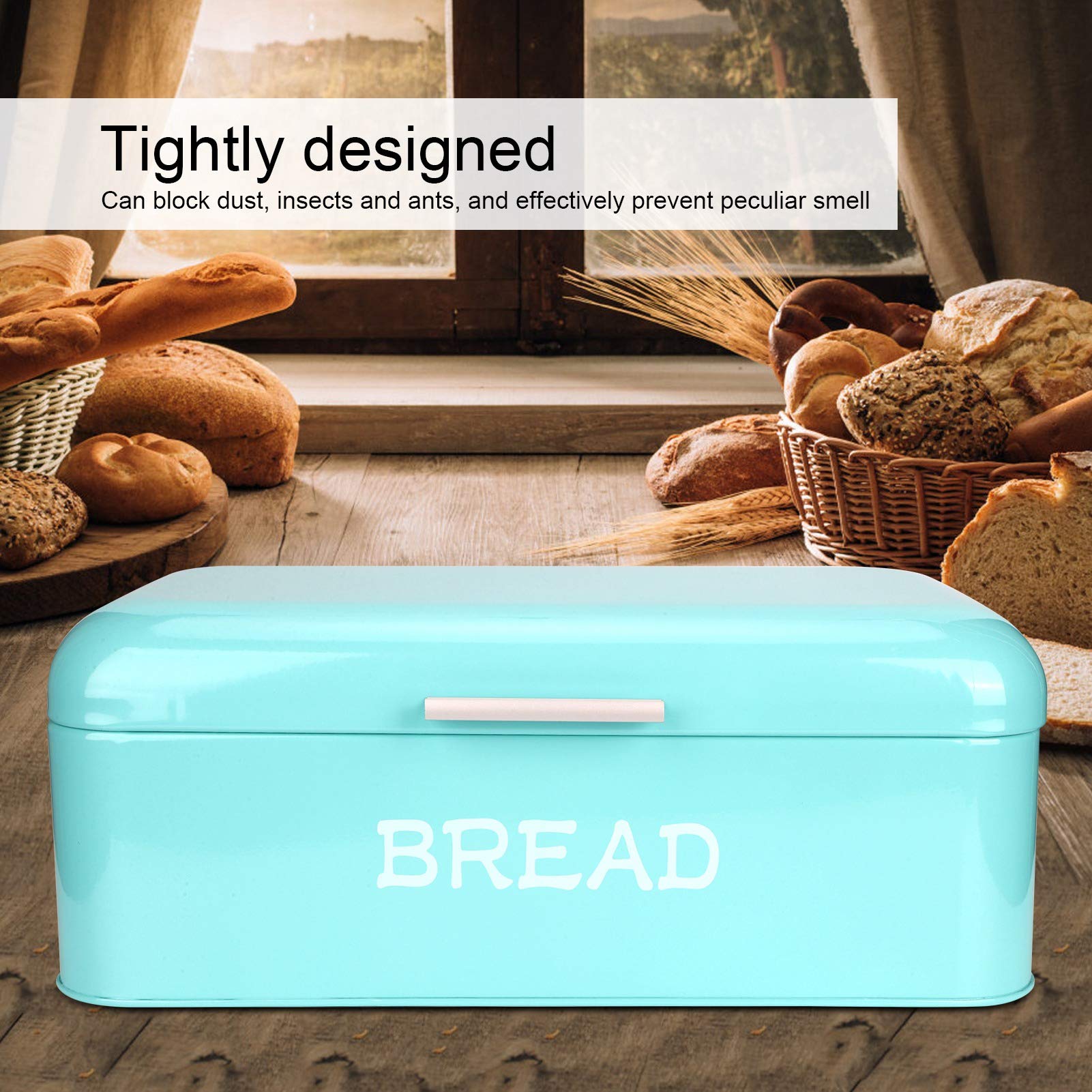 Cocoarm Duży Pojemnik na Chleb Żelazny Pojemnik na Chleb 42 X 16,5 X 24 Cm Blat Kuchenny Organizer z antypoślizgową podstawą Pokrywa Blokująca Kurz Gładka Powierzchnia Malowana Proszkowo do Domowej