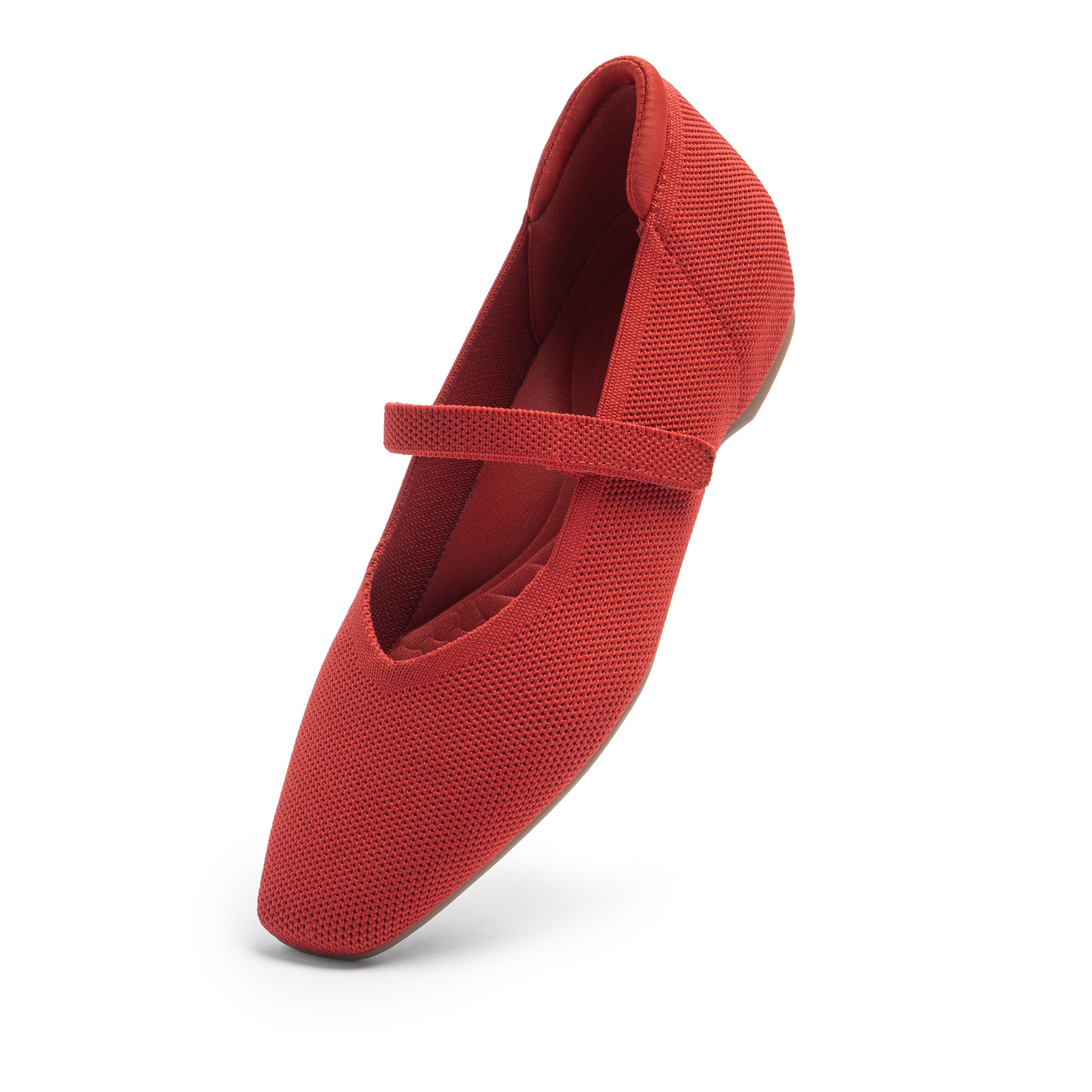 CusolemoreMary Jane Flat Shoes for Women with Arch Support and Concealed Low Wedge Heel, Comfortable Women Square Toe Ballet Flats Knit Dress Shoes