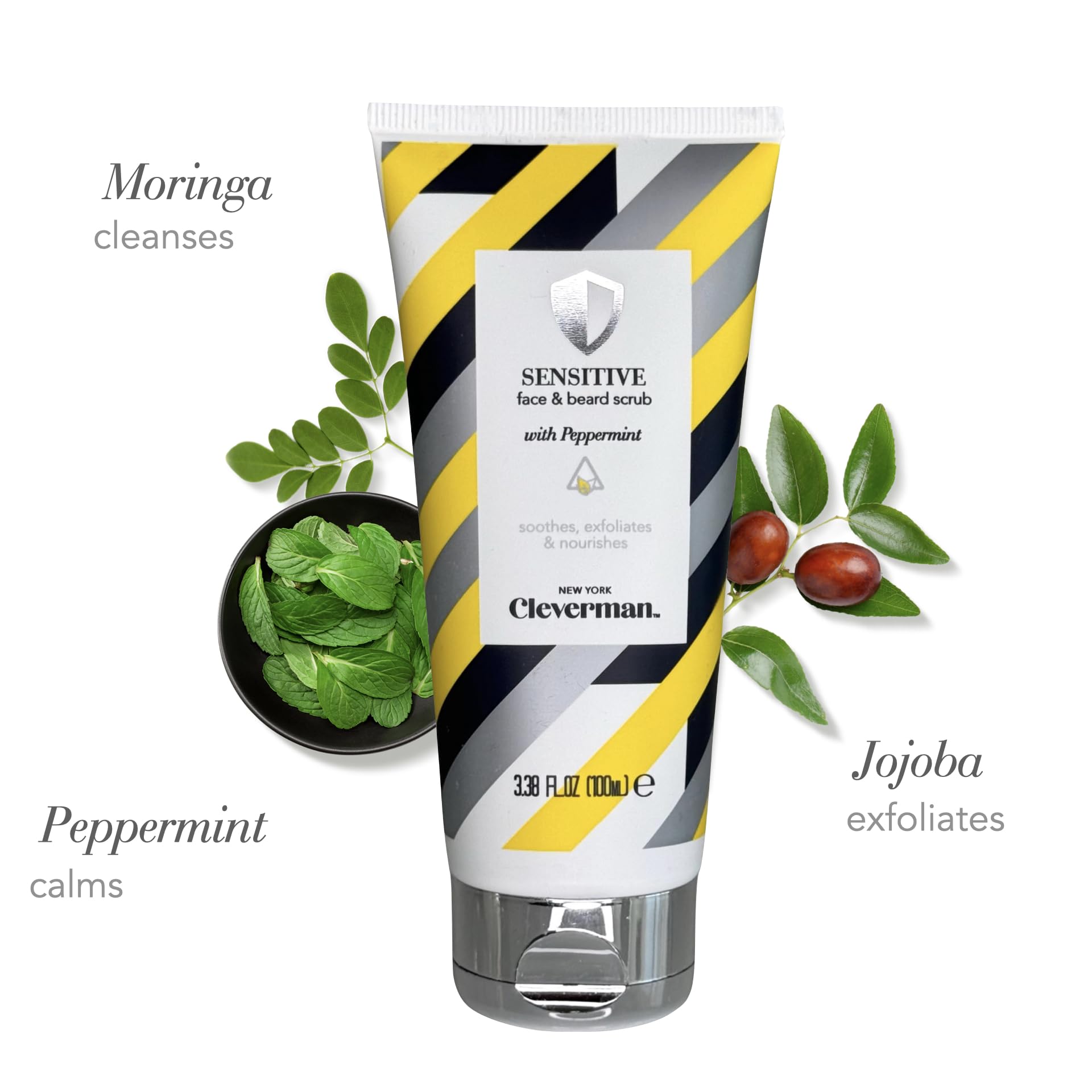 CLEVERMAN Esfoliante viso e barba per uomini, 100 ml, detergente viso esfoliante con infusione di menta