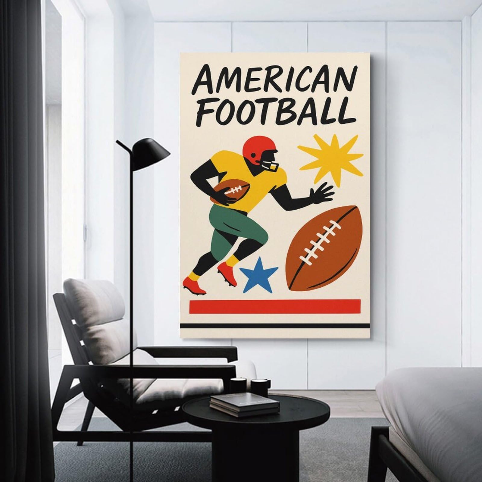 Junmoney American Football Player Illustration Room Decor Wall Art 20x30inch(50x75cm), for Wall Displays, Bedrooms Or Room Updates, Ideal for Building A Coordinated Art Wall