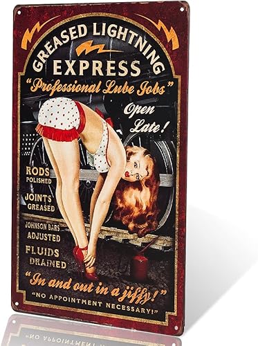 dingleiever -Engrasado Lightning Pin Up Girl Sign This "Professional Lube Jobs" Pin Up Girl Sign is a Great Garage or Man Cave Sign