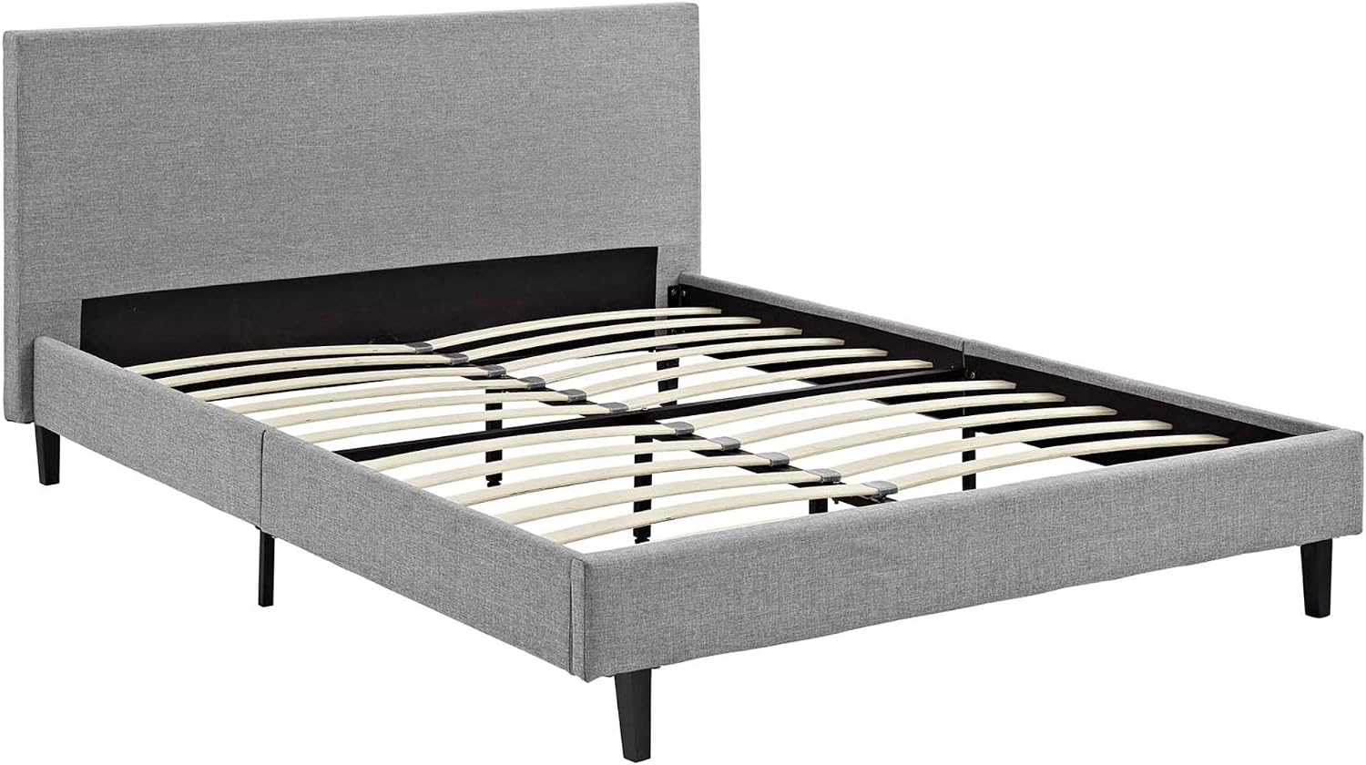 Ergode Anya Platform Bed | Trendy Avant-Garde Design | Upholstered Polyester Fabric | Solid Wood Legs | Slatted Wood Support System | Queen Size