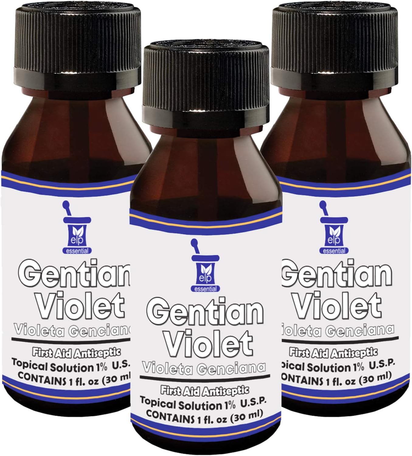 Gentian Violet First Aid Antiseptic Liquid, Made in USA 1 FL OZ (3 Bottles)