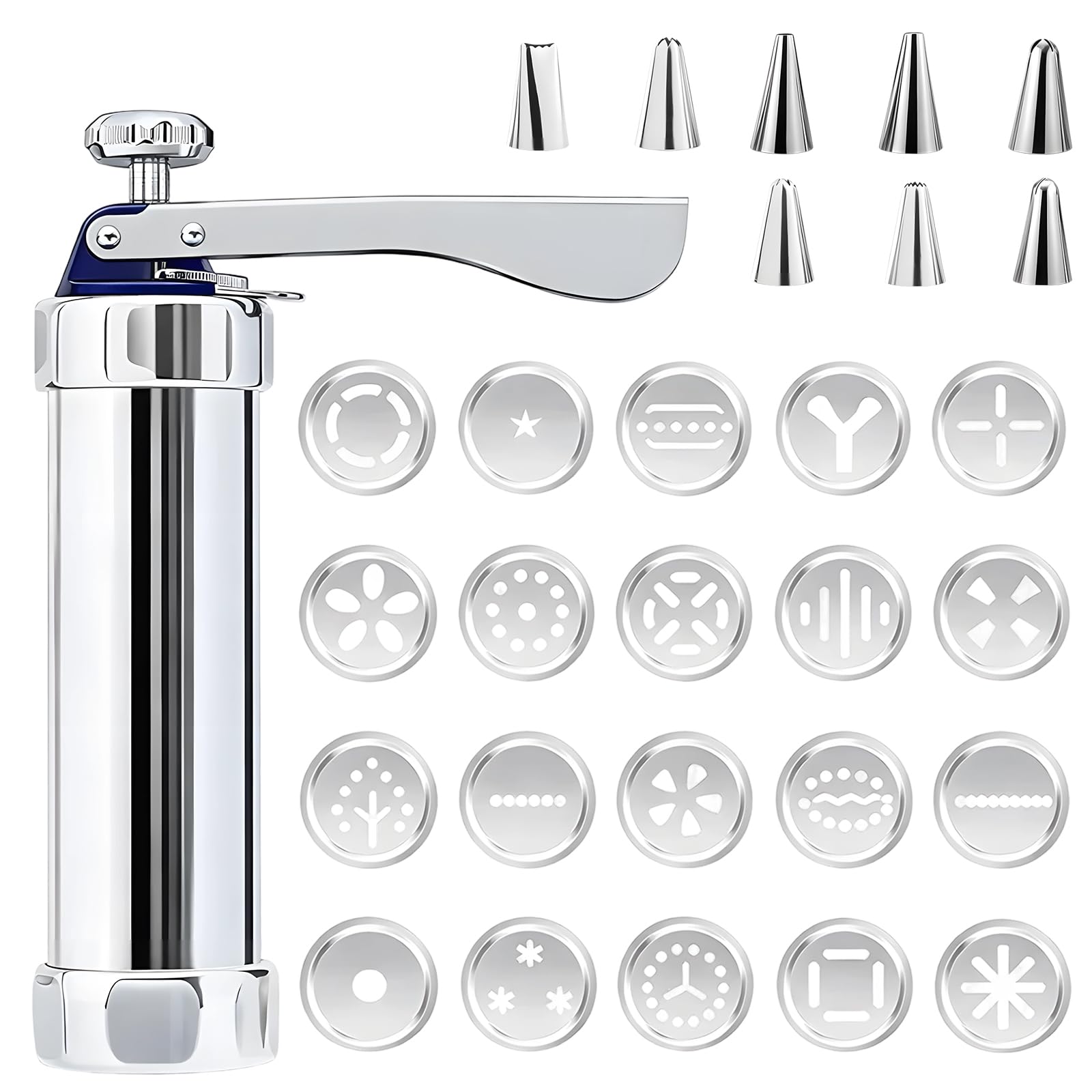 Gadgets zum Keksbacken, 21,5 x 5,7 cm, Gebäckpresse mit 20 Aufsätzen und 8 Edelstahldüsen, Professionelle Gebäckspritze für kreative Gebäckgestaltung, Ideal für Haushalt und Bäckerei