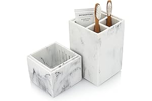 White Marble Toothbrush Holder with Cover – Chic Bathroom Organizer – Blanc Collection