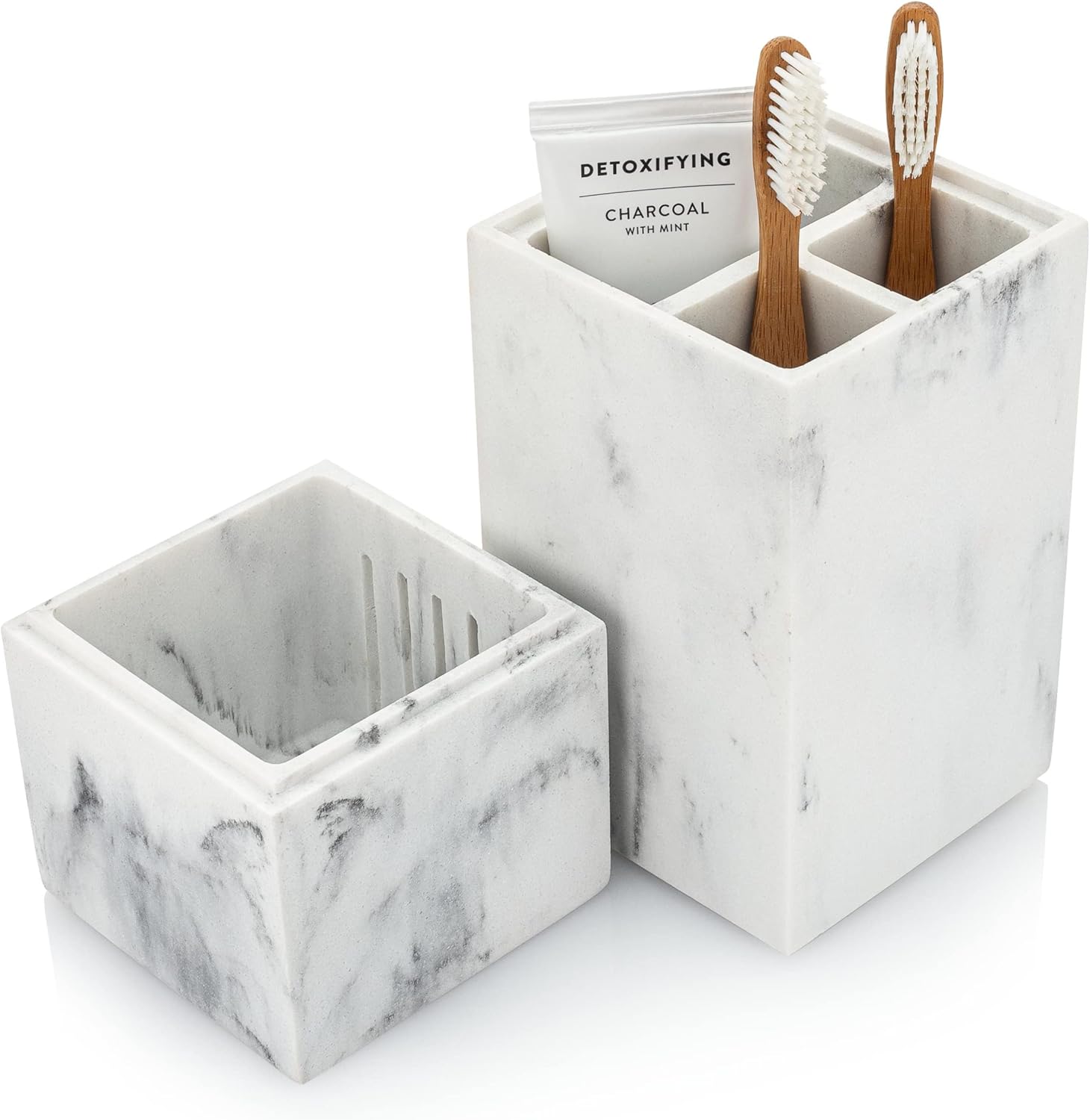 Essentra Home Toothbrush Holder with Lid, Elegant White