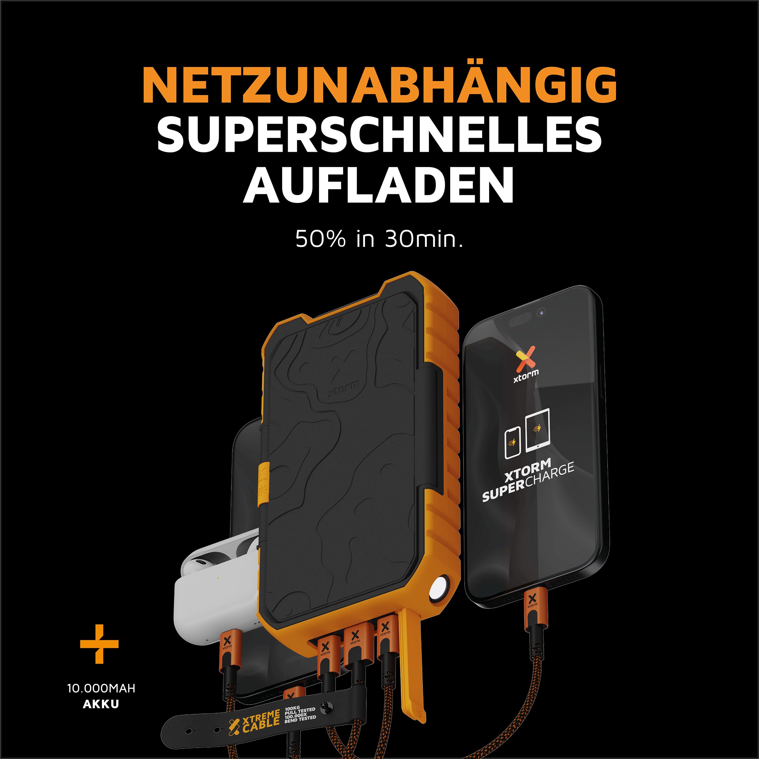 Xtorm Rugged Solar Powerbank 10.000 Black, Orange Neu