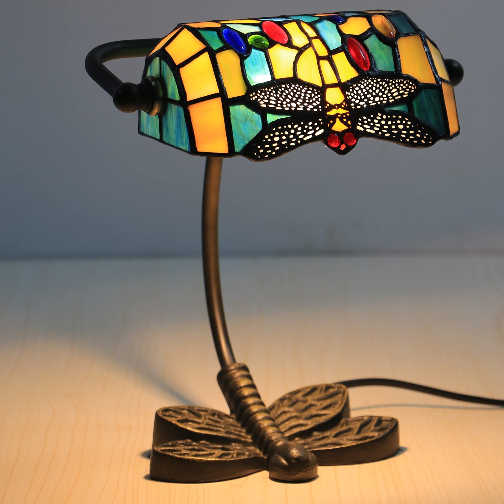 Aioneer Tiffany Style Stained Glass Lamp Retro Classic Desk Lamp With Peony Design-E