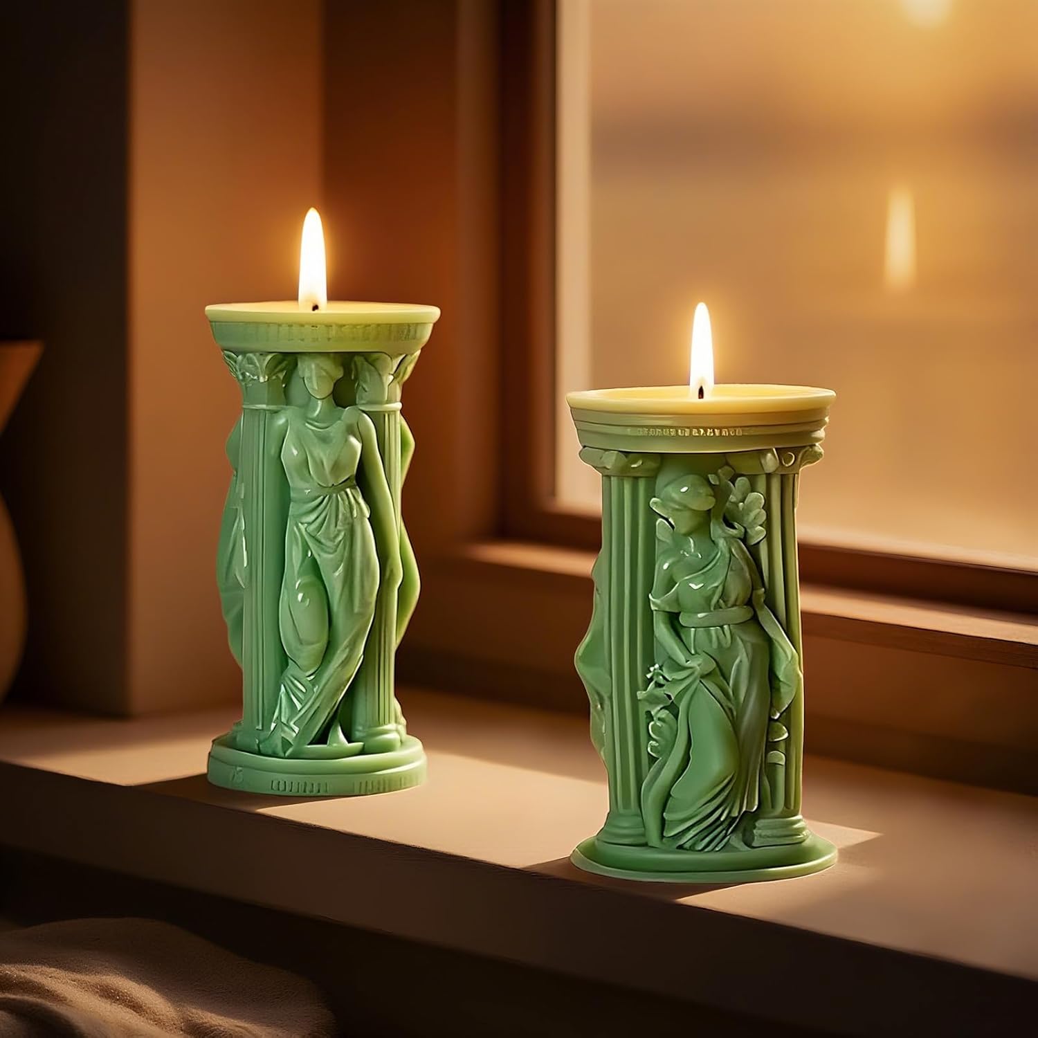 4 Pack Goddess Athena Cylinder Silicone Candle Molds, Resin Casting Silicone Molds for Epoxy Resin Craft & Home Decoration, Silicone Pillar Candle Making Molds