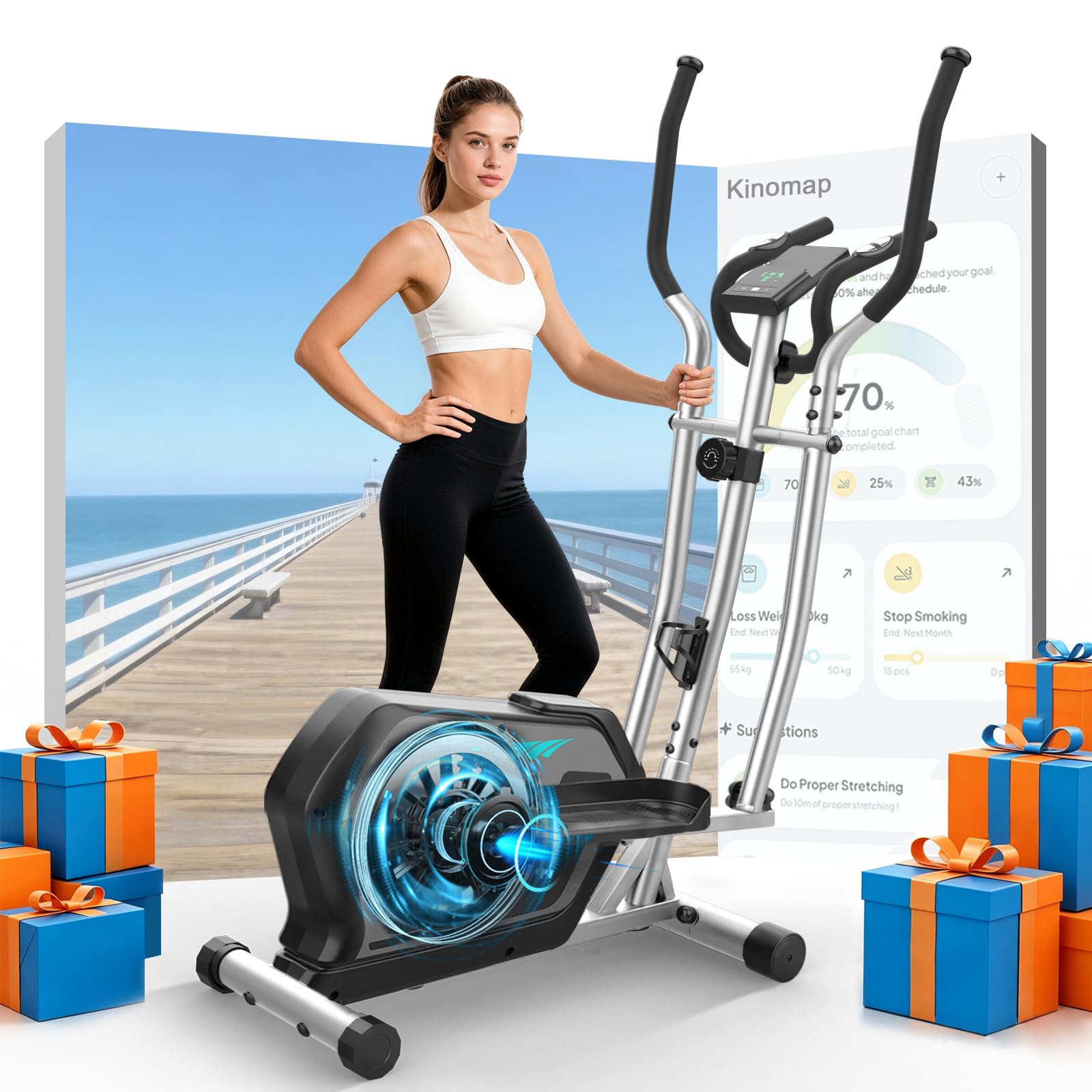 Cowmew Elliptical Cross Trainer,16-Level Magnetic Resistance with Bluetooth — image 1