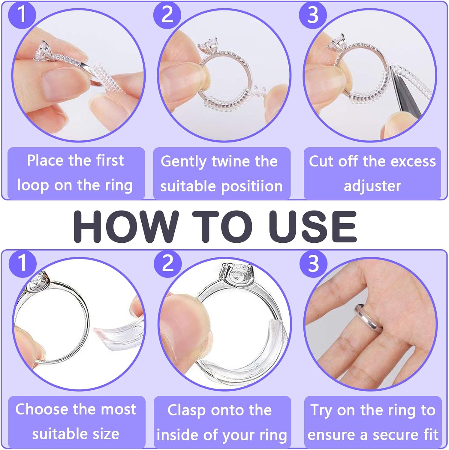 52Pcs Ring Size Adjuster for Loose Rings, Invisible Silicone Guards for Women Men, Anti-Slip Clear Ring Spacer for Smart Rings Wedding Bands