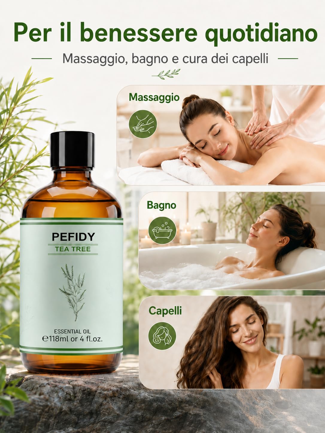 Olio Essenziale di Tea Tree 118ml, Olio di Melaleuca Alternifolia Distillato a Vapore, con Contagocce, per Diffusore, Shampoo, Unghie, Routine Pelle e Pulizia Casa