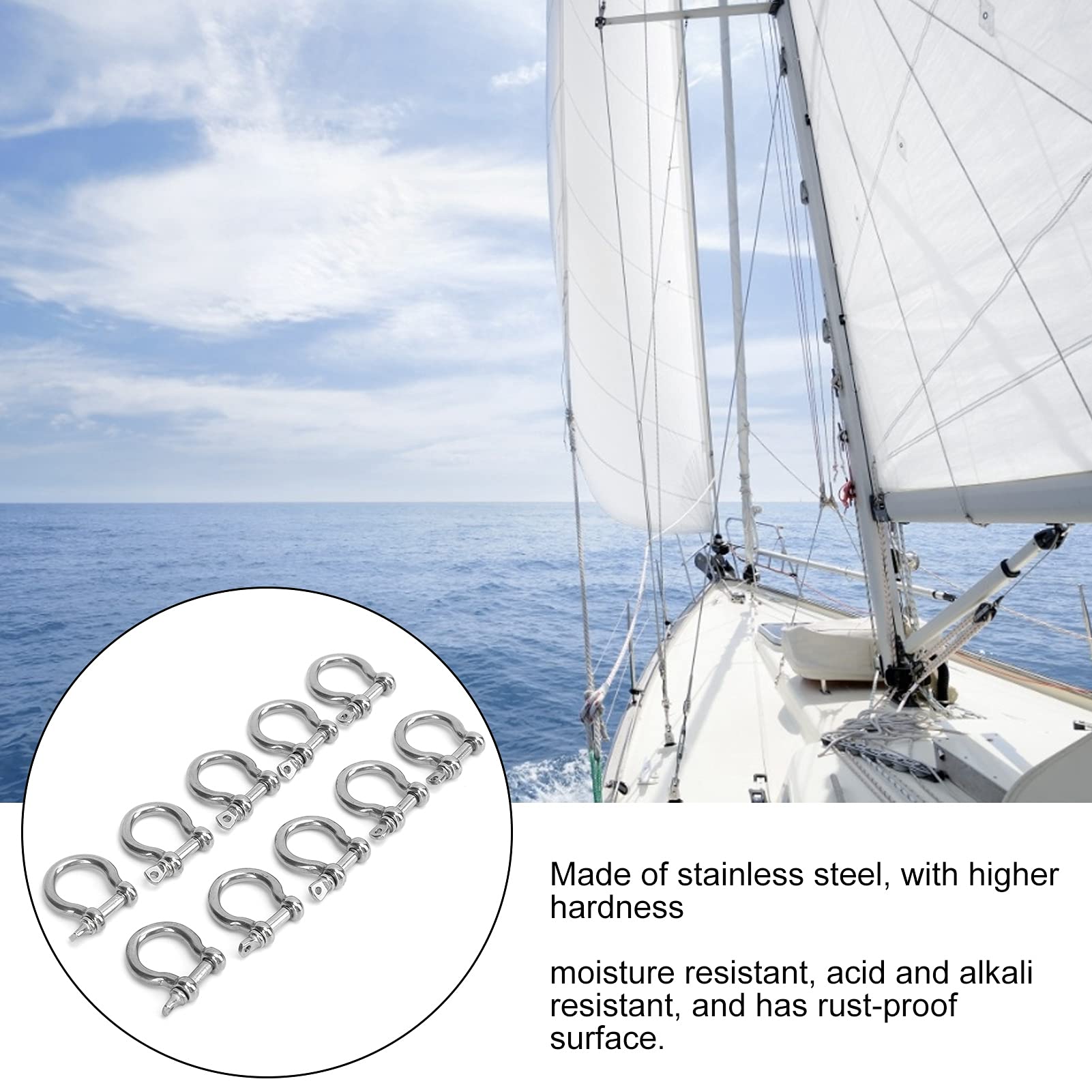 Bow Shackle, 10pcs Stainless Steel High Hardness DRing Anchor for Towing Camping Hiking Outdoor Sports (M4)