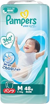 Pants M Size Pampers Diapers, Super Absorbent Airy 11.0 - 26.6 lbs 5 - 12 kg, 48 pieces