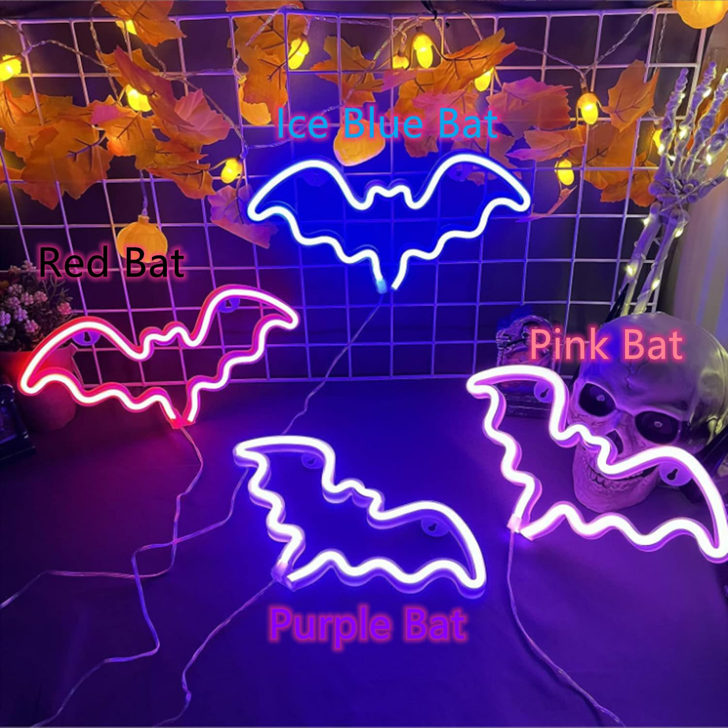 Luci al neon a forma di pipistrello, decorazione da parete per dormitorio, decorazione al neon per Halloween, luci notturne a LED, ornamento da tavolo per feste di Natale, alimentato a batteria