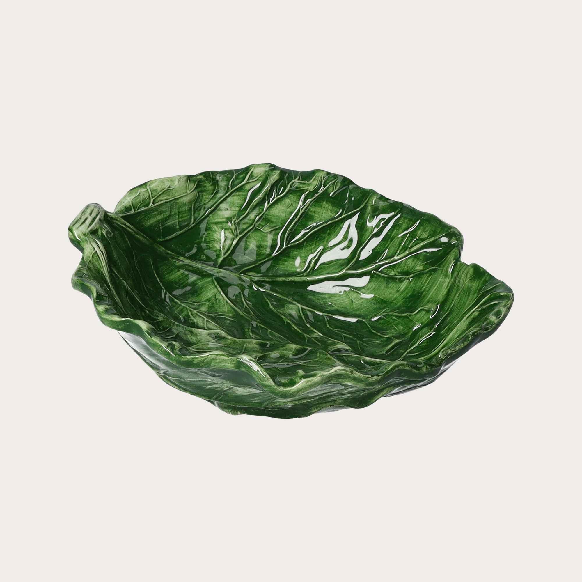 Keyhomestore | Set 2 pz Insalatiera in Ceramica Verde a Forma di Foglia di Verza
