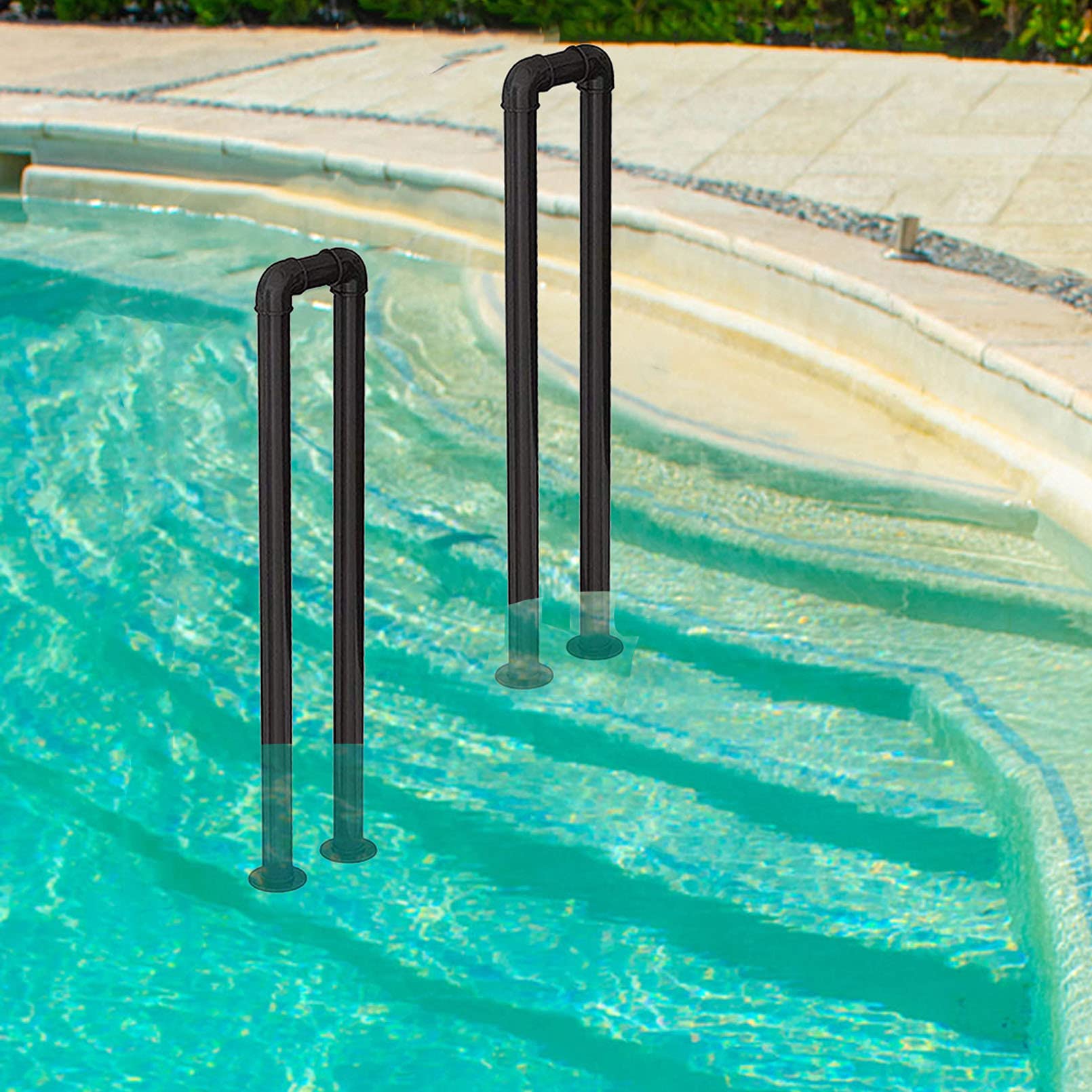 Barandilla de Piscina, barandilla de Escalera de Hierro Forjado Vintage - barandilla Antideslizante Negra Mate para escaleras Exteriores y Seguridad en Piscinas, barandil