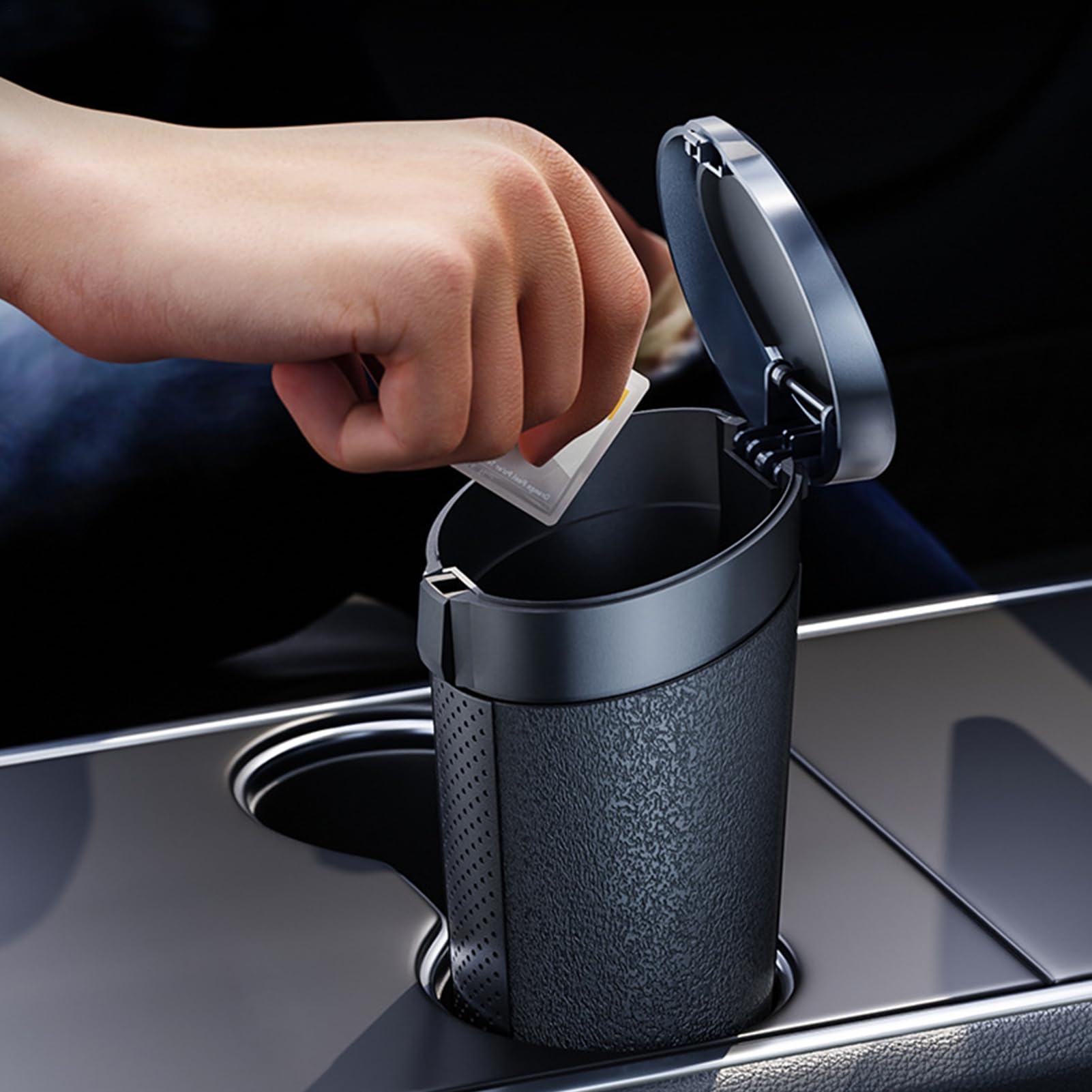 Vehicle Trash Bin, Car Garbage Holder, 7.28in Portable Waste Container, Leak-Proof Waterproof Design, Compact Lidded Organizer for Road Trips, Daily Commute, Backseat Use, Interior