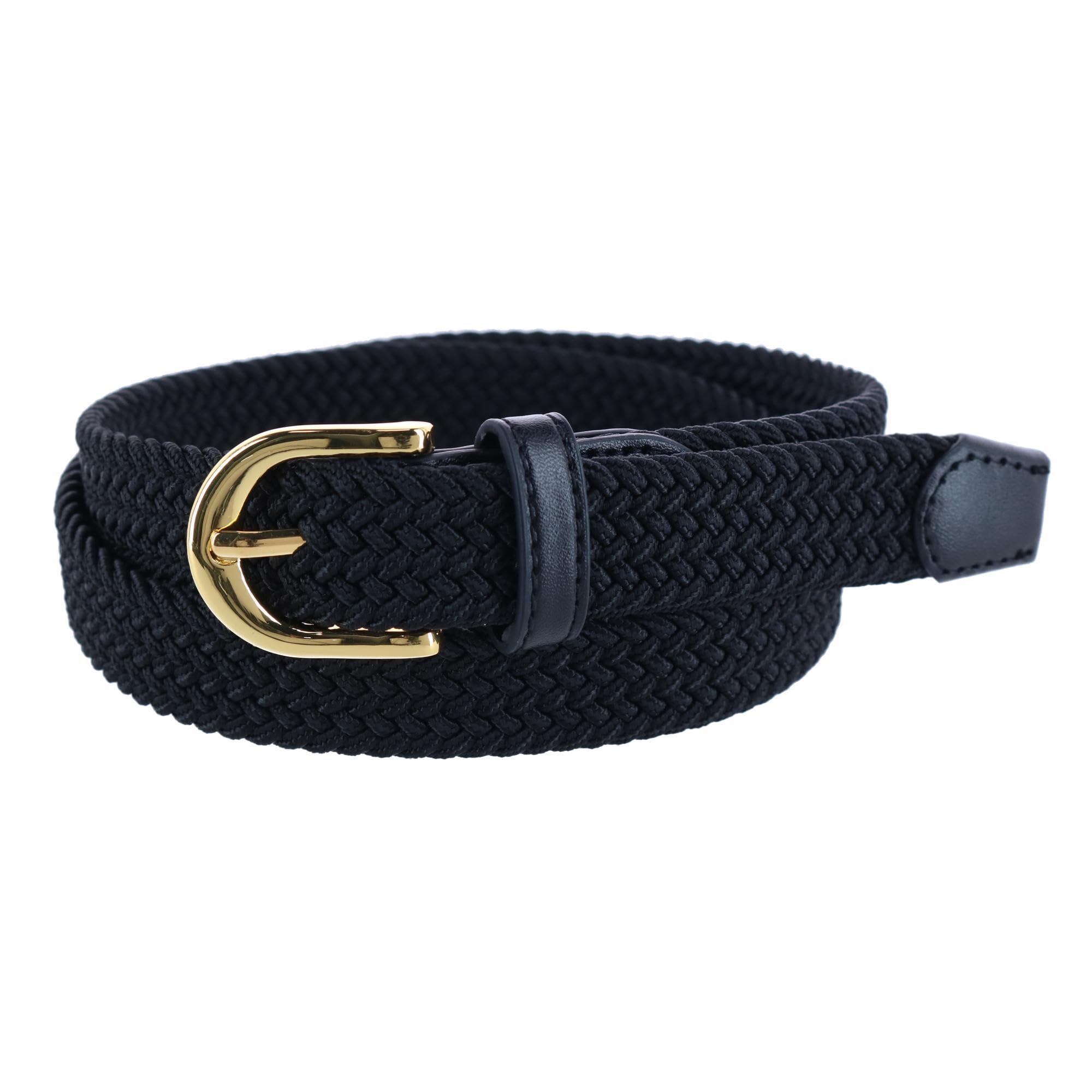 CTM Women's Elastic Braided Stretch Belt with Gold Buckle 25 mm, 3X, Black