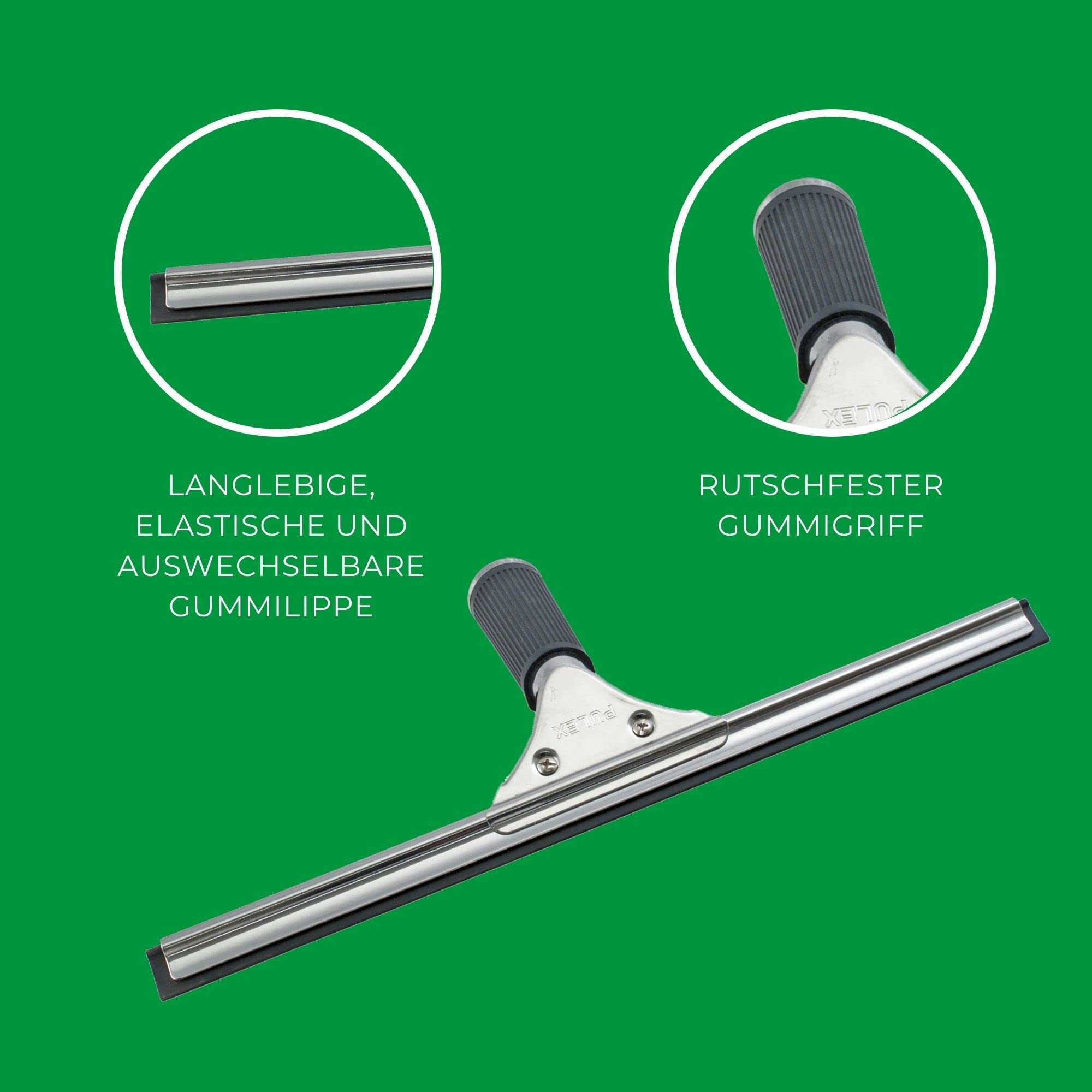 Novaliv Set risparmio lavavetri professionale 35 cm + 45 cm, in acciaio inox con labbro in gomma sostituibile, per la pulizia delle finestre, per finestre