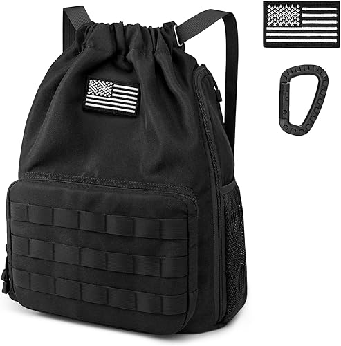 G4Free Mochila con cordón para gimnasio, bolsa de baloncesto de fútbol con compartimento para zapatos, bolsa deportiva táctica, Negro -, Classic