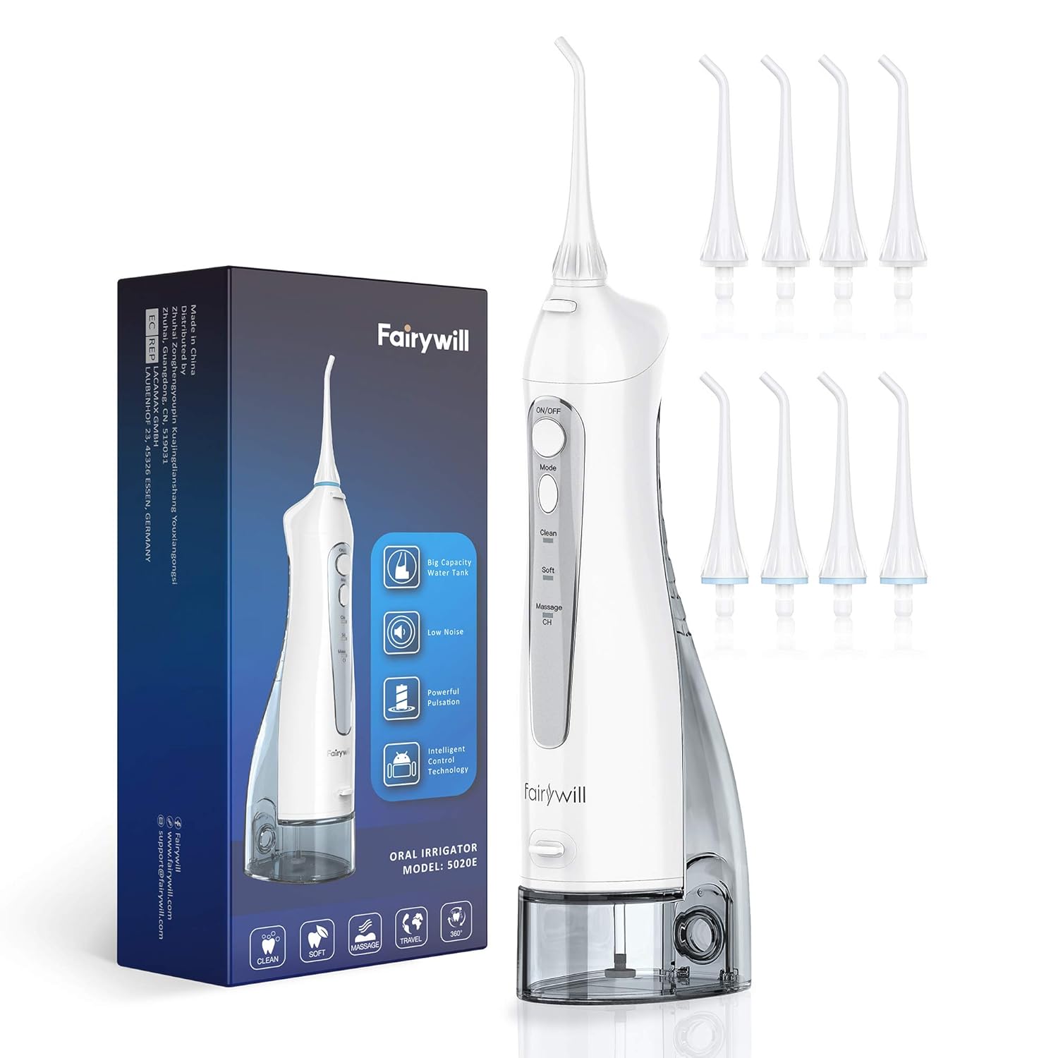 Water Flosser Professional Cordless Dental Oral Irrigator, 300ML Portable Water Tank and Rechargeable(No adapter)IPX7 Waterproof, 3 Modes and 8 Jet Tips, Water Flosser for Braces & Bridges Care, Home: Beauty